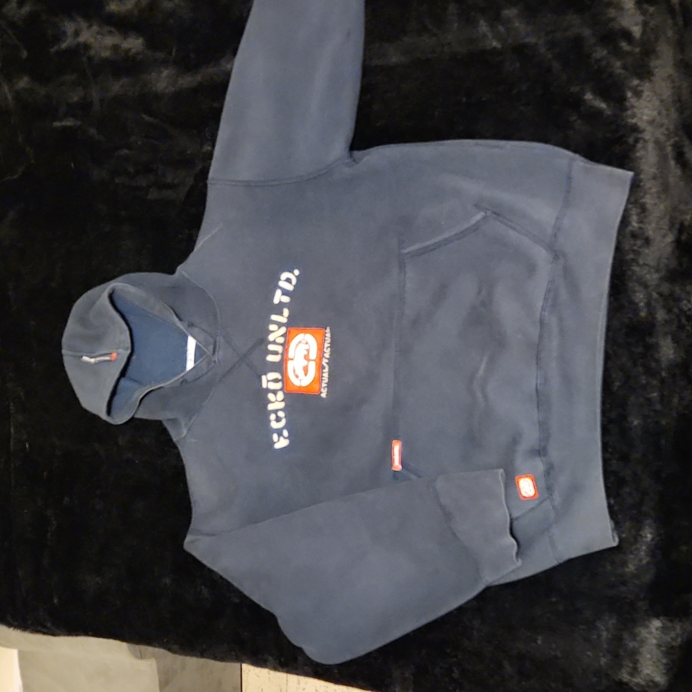 Ecko Unlimited Blue Embroidered Logo Pullover Hoodie Sweater Vintage Y2K
